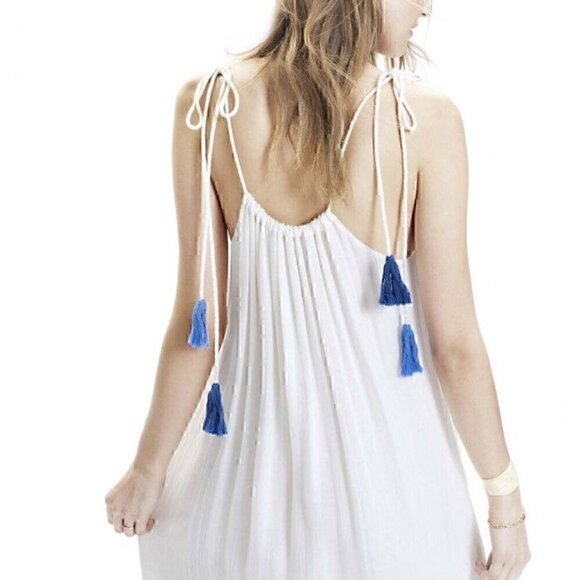 Hatch Dresses & Skirts - NEW WITH TAGS - HATCH MATERNITY WHITE DRESS WITH BLUE TASSEL TIES - SIZE 0/S